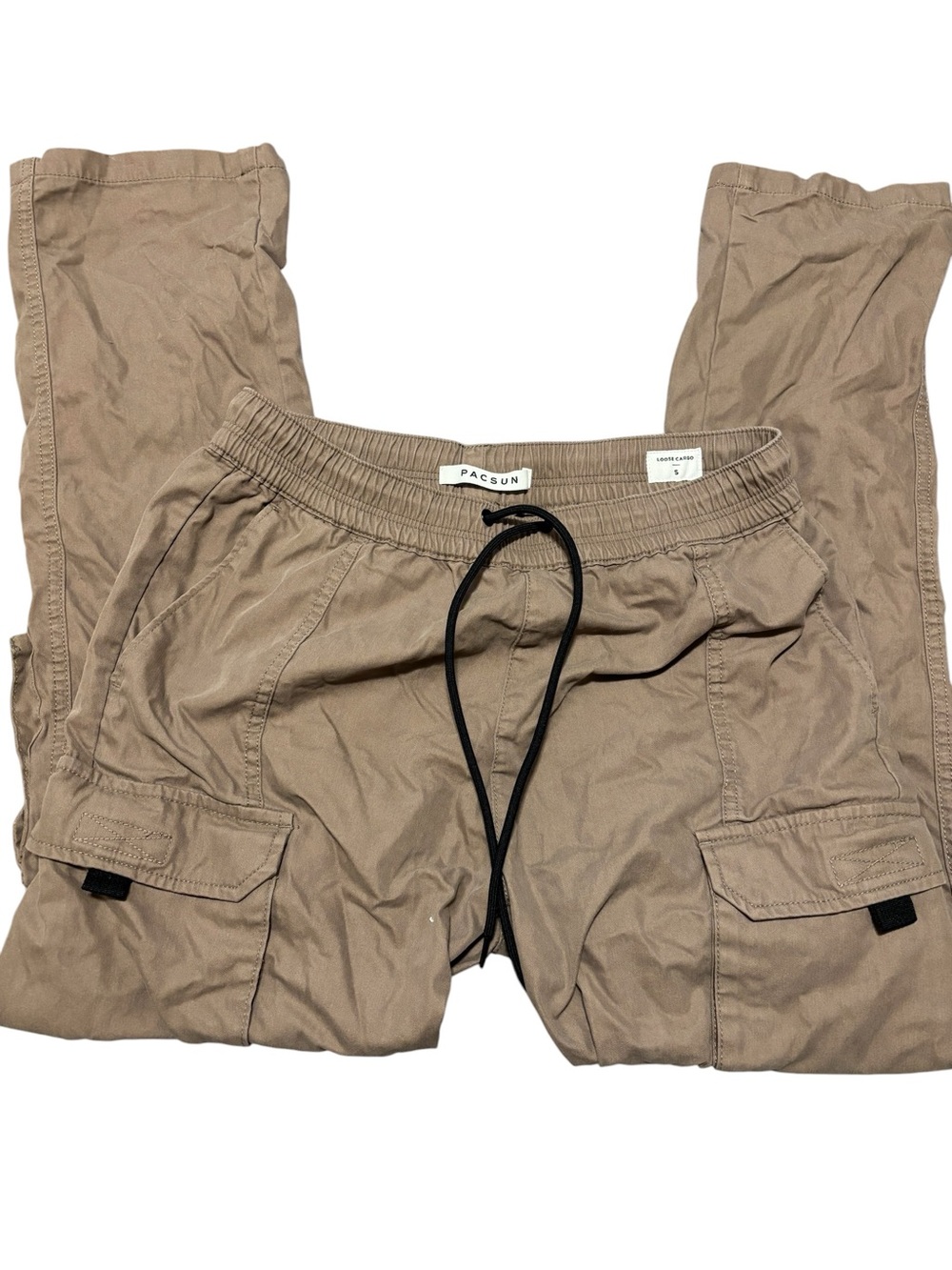 Women’s PacSun Tan Loose Cargo Joggers with Black Drawstring Size Small